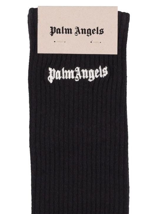 Palm Angels: Embroidery logo cotton socks - Siyah - men_1 | Luisa Via Roma