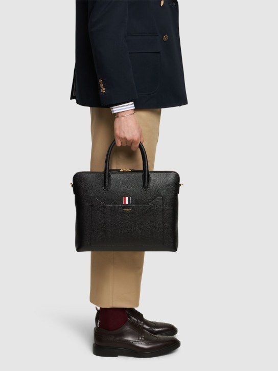 Thom Browne: Grained leather briefcase - Black - men_1 | Luisa Via Roma