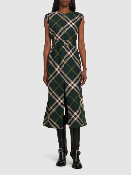 Burberry: Sleeveless belted knit midi dress - Green/Multi - women_1 | Luisa Via Roma