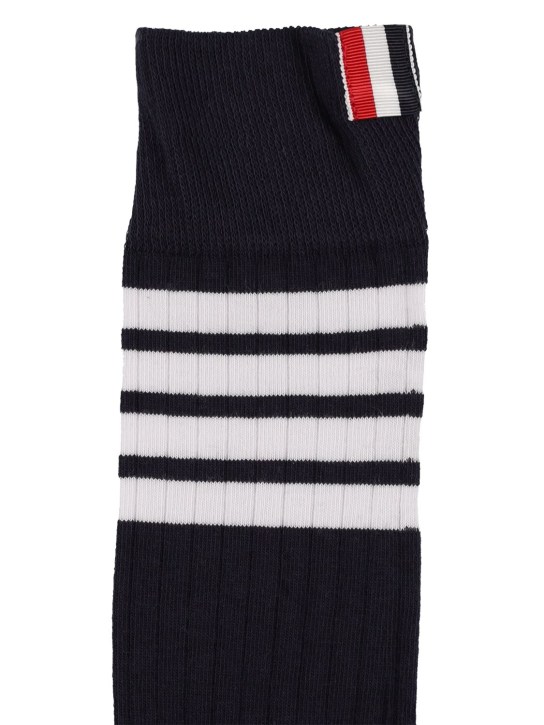 Thom Browne: Cotton socks w/ logo stripes - Navy - men_1 | Luisa Via Roma