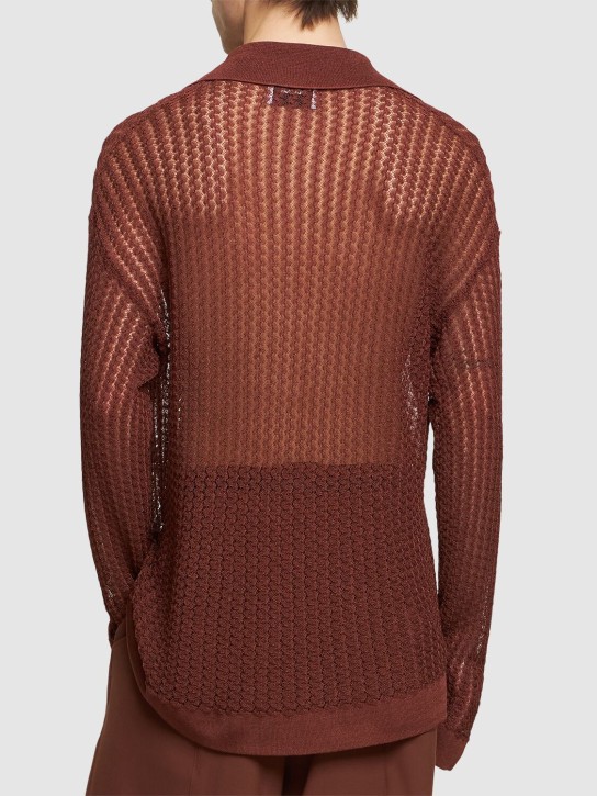 Bonsai: Oversize viscose & nylon knit l/s polo - Brown - men_2 | Luisa Via Roma