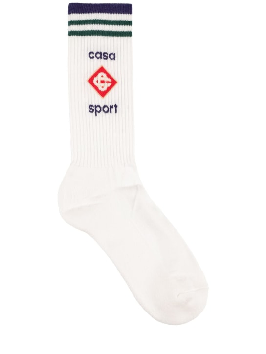 Casablanca: Casa Sport cotton blend short socks - White/Red - men_0 | Luisa Via Roma
