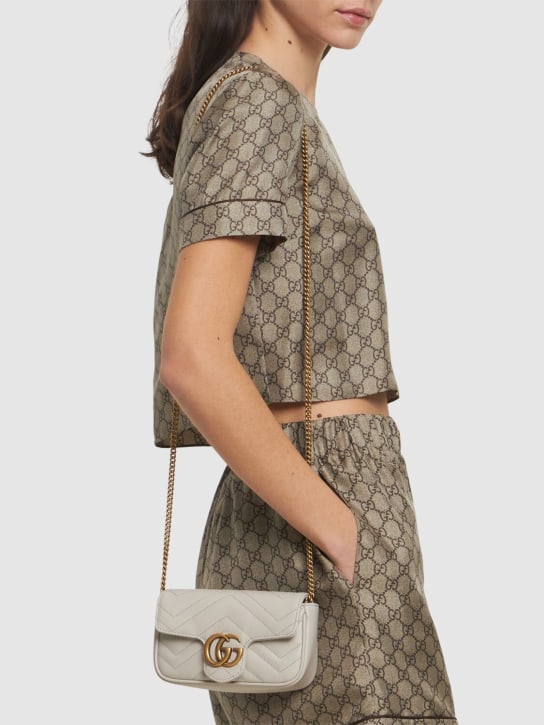 Gucci: Super mini GG Marmont leather bag - Beyaz - women_1 | Luisa Via Roma