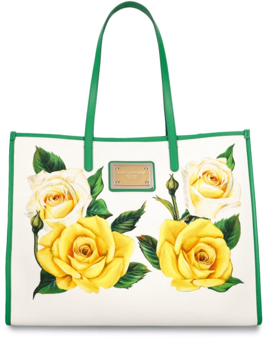 Dolce&Gabbana: Large printed canvas shopping bag - Beyaz - women_0 | Luisa Via Roma