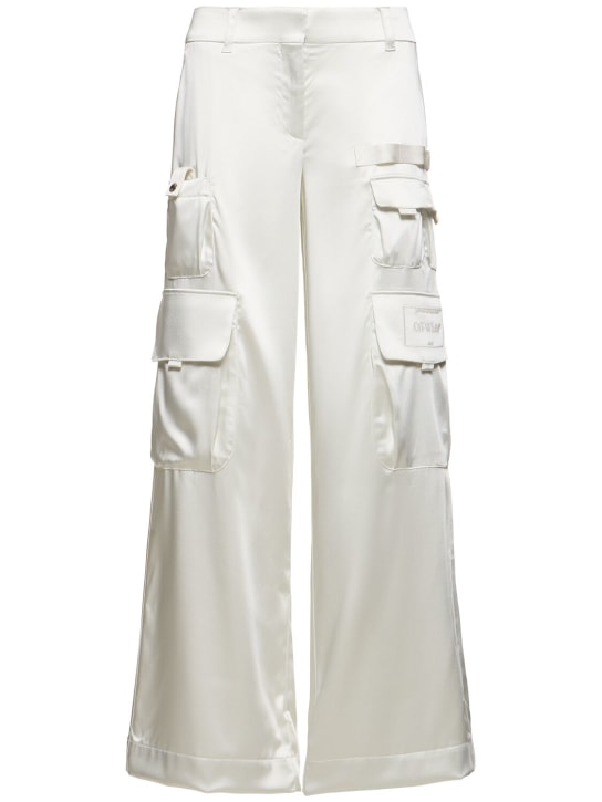 Off-White: Pantalones cargo de satén - Beige - women_0 | Luisa Via Roma