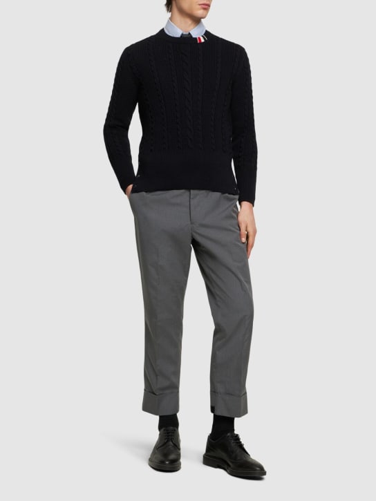 Thom Browne: Cotton blend backstrap pants - Med Grey - men_1 | Luisa Via Roma