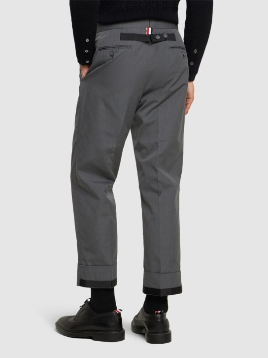Thom Browne: Cotton blend backstrap pants - Med Grey - men_2 | Luisa Via Roma