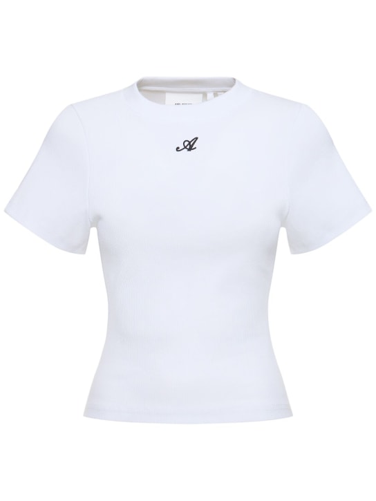 Axel Arigato: Camiseta cropped Script A de algodón - Blanco - women_0 | Luisa Via Roma
