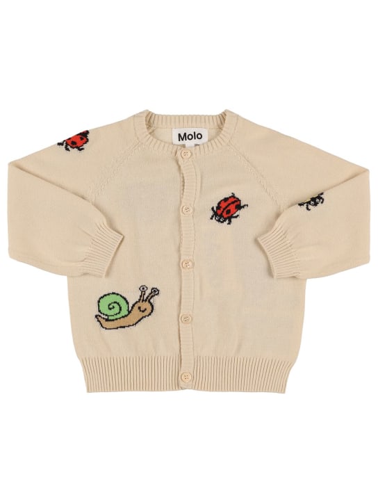 Molo: Organic cotton knit cardigan - Off White - kids-boys_0 | Luisa Via Roma