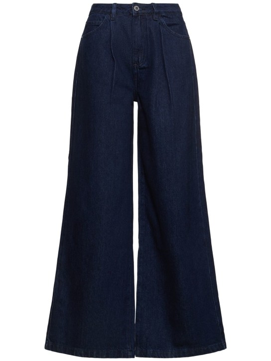 Weworewhat: High rise pleated cotton jeans - Blue - women_0 | Luisa Via Roma