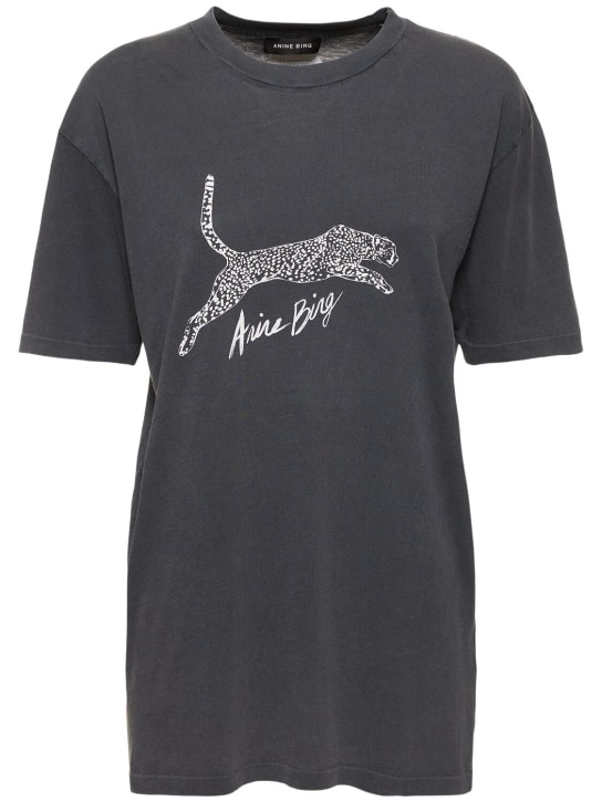 ANINE BING: Walker Spotted Leopard 코튼 티셔츠 - 연한 블랙 - women_0 | Luisa Via Roma