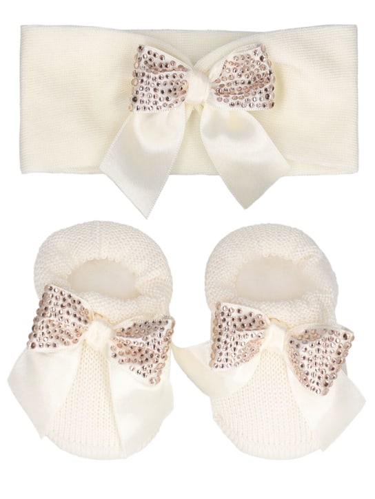 Story Loris: Cotton blend headband & booties - Beyaz - kids-girls_0 | Luisa Via Roma
