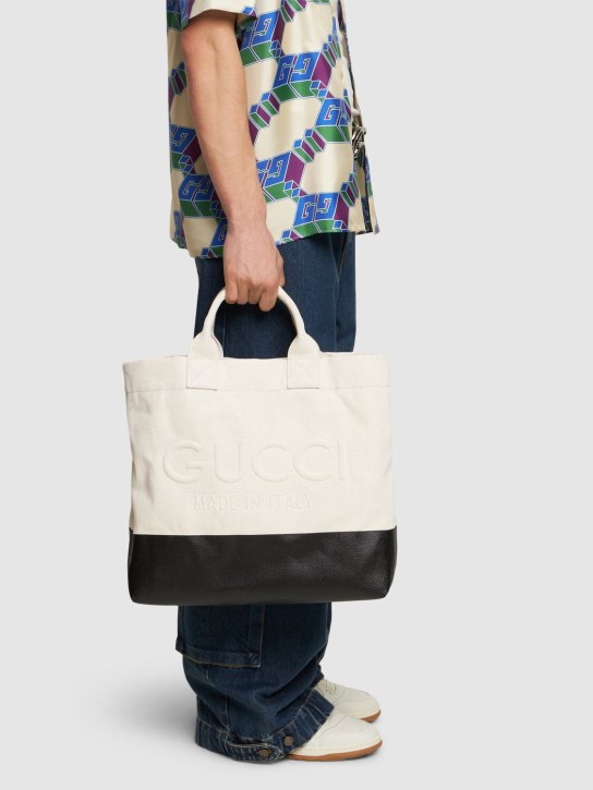 Gucci: Petit tote bag en coton bicolore Cabas - Naturel/Noir - men_1 | Luisa Via Roma