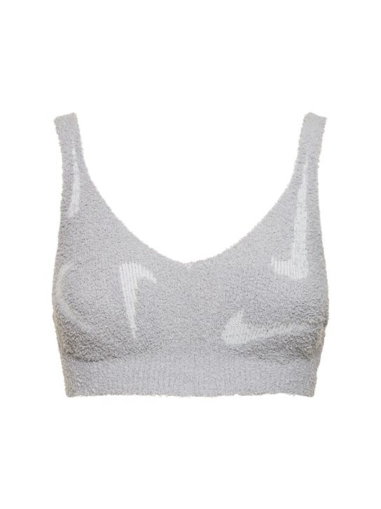 Nike: Reggiseno in maglia con logo - Smoke Grey/Dust - women_0 | Luisa Via Roma