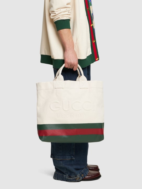 Gucci: Borsa shopping piccola Cabas in cotone bicolor - Naturale/Multi - men_1 | Luisa Via Roma
