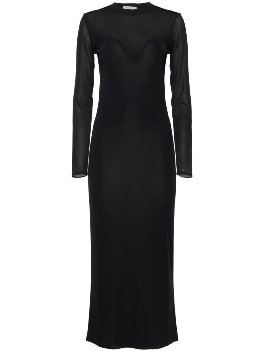 Nina Ricci: Sheer knit long sleeve midi dress - Black - women_0 | Luisa Via Roma