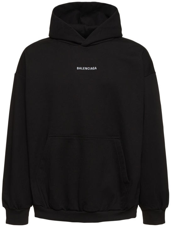 Balenciaga: Reflective logo cotton hoodie - siyah - men_0 | Luisa Via Roma