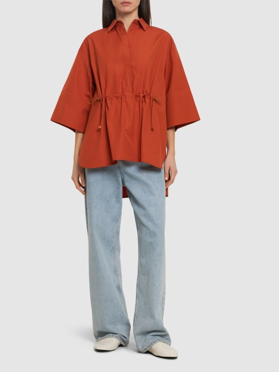 Max Mara: Cotton poplin drawstring shirt - Orange/Brown - women_1 | Luisa Via Roma