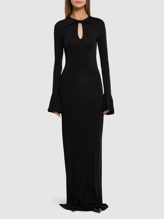 Nina Ricci: Flared cuff cutout jersey long dress - Black - women_1 | Luisa Via Roma