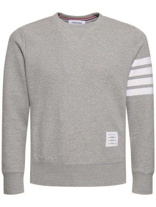 Thom Browne: Cotton jersey sweatshirt w/ stripes - Light Grey - men_0 | Luisa Via Roma