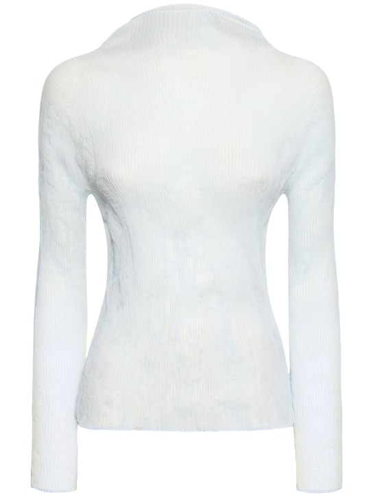 ISSEY MIYAKE: 打褶雪纺平纹针织上衣 - 浅蓝色 - women_0 | Luisa Via Roma
