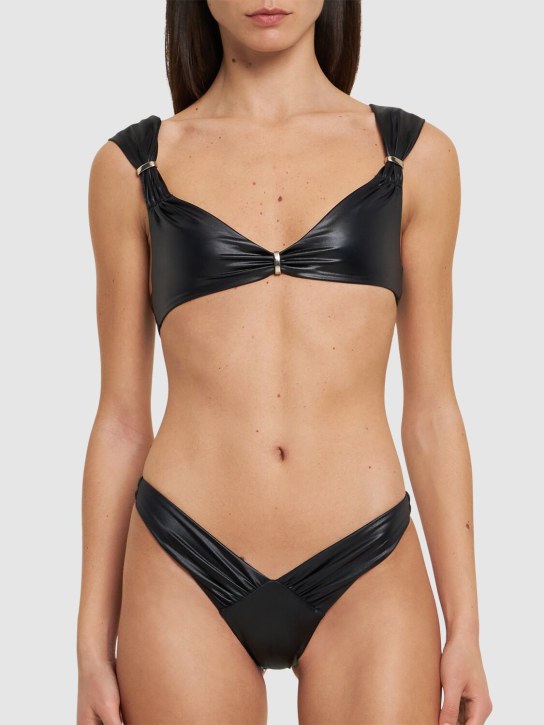 Dsquared2: Draped matte lycra balconette bikini top - Black - women_1 | Luisa Via Roma