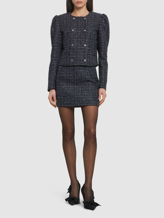 Alessandra Rich: Sequined tweed double breasted jacket - Lacivert - women_1 | Luisa Via Roma