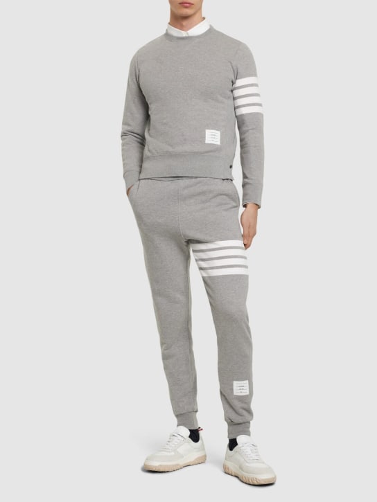 Thom Browne: Cotton jersey sweatshirt w/ stripes - Light Grey - men_1 | Luisa Via Roma