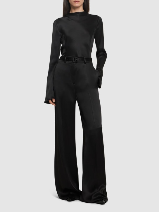 Gabriela Hearst: Mabon belted double satin wide pants - Black - women_1 | Luisa Via Roma