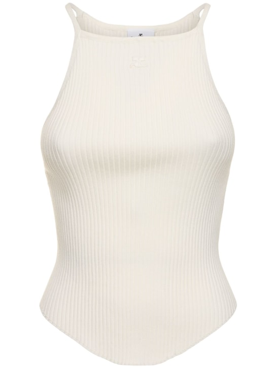 Courreges: Holistic rib knit viscose blend tank top - Beyaz - women_0 | Luisa Via Roma