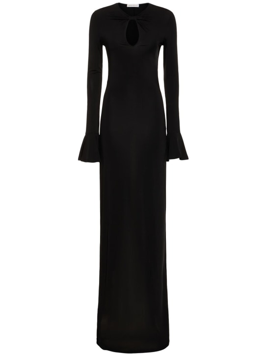 Nina Ricci: Flared cuff cutout jersey long dress - Black - women_0 | Luisa Via Roma