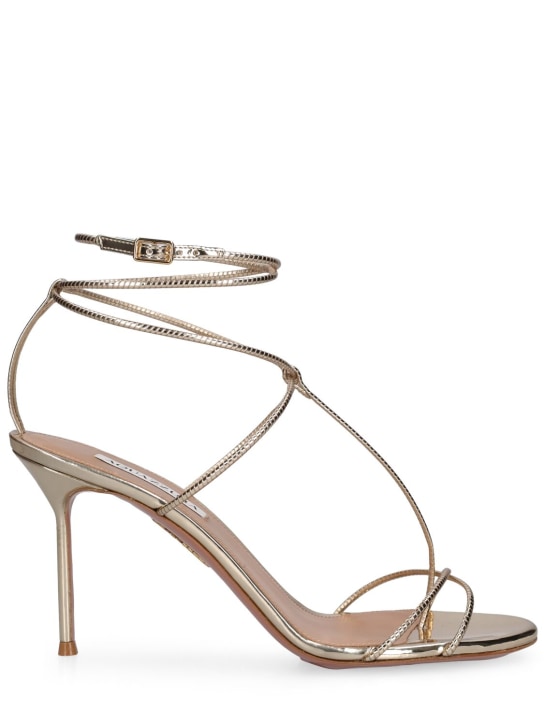 Aquazzura: 85mm Roman Romance faux leather sandals - Gold - women_0 | Luisa Via Roma