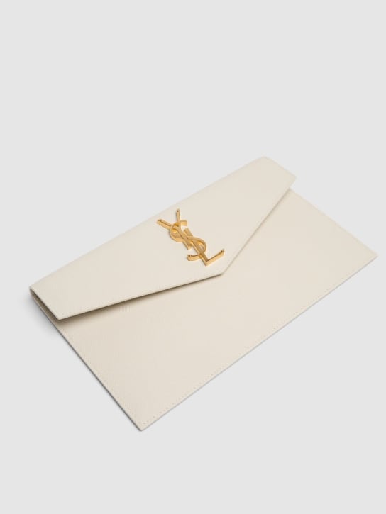 Saint Laurent: Uptown leather envelope clutch - Crema Soft - women_1 | Luisa Via Roma