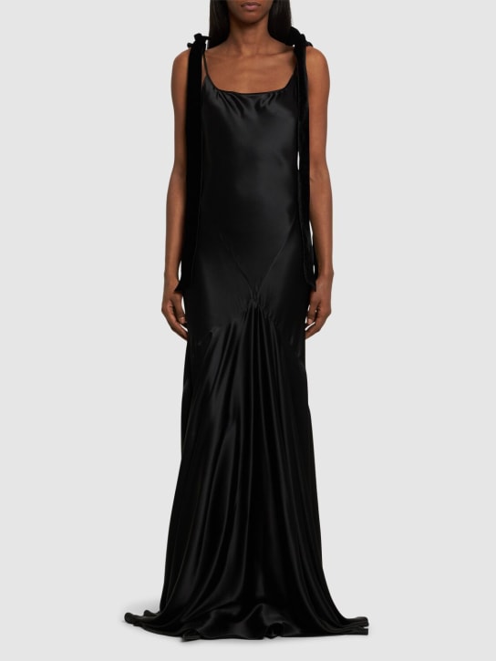 Nina Ricci: Flared satin long dress - Black - women_1 | Luisa Via Roma