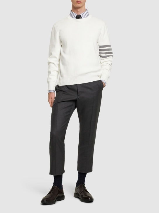 Thom Browne: Suéter de algodón con costuras - Blanco - men_1 | Luisa Via Roma