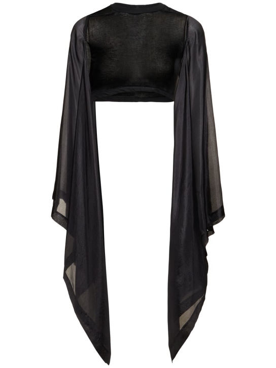 Rick Owens: Flag cotton & silk bat sleeve crop top - Black - women_0 | Luisa Via Roma