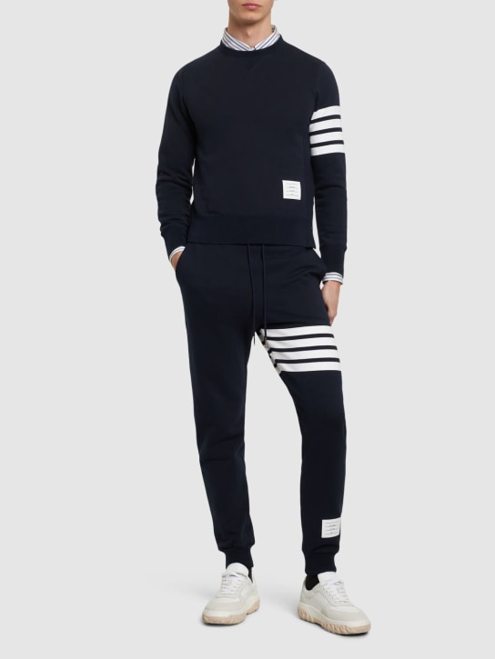 Thom Browne: Cotton jersey sweatshirt w/ stripes - Navy - men_1 | Luisa Via Roma