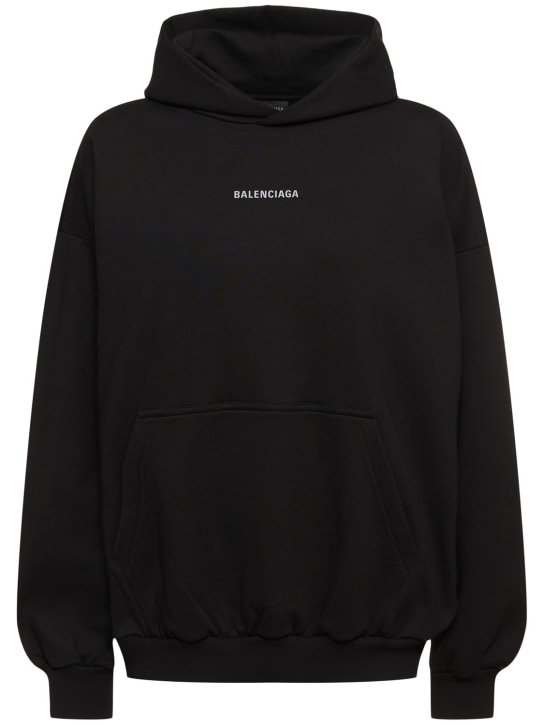 Balenciaga: Reflective logo cotton hoodie - Washed Black - women_0 | Luisa Via Roma