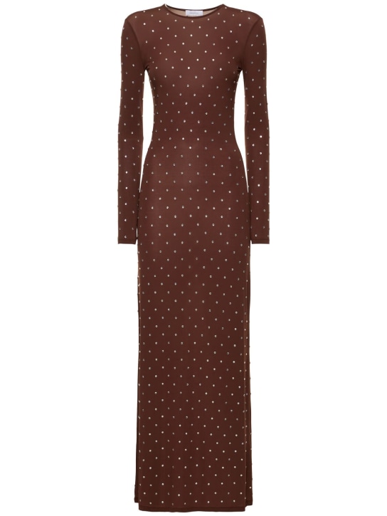 Rabanne: Embellished jersey l/s maxi dress - Brown - women_0 | Luisa Via Roma
