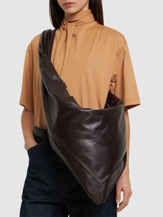 Lemaire: Scarf leather shoulder bag - Espresso - women_1 | Luisa Via Roma