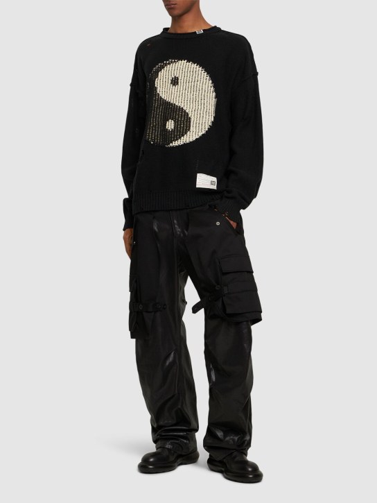 Mihara Yasuhiro: Cotton jacquard crewneck sweater - Black - men_1 | Luisa Via Roma
