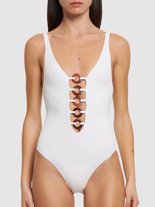 Dsquared2: Lycra one piece swimsuit w/ rings - White - women_1 | Luisa Via Roma