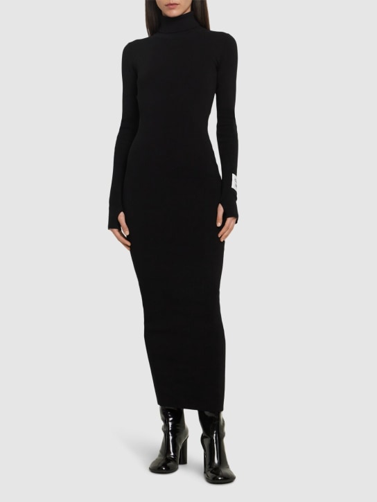 Moschino: Vestido largo de algodón con cuello alto - Negro - women_1 | Luisa Via Roma