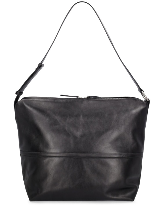 Dries Van Noten: Leather messenger bag - Siyah - men_0 | Luisa Via Roma
