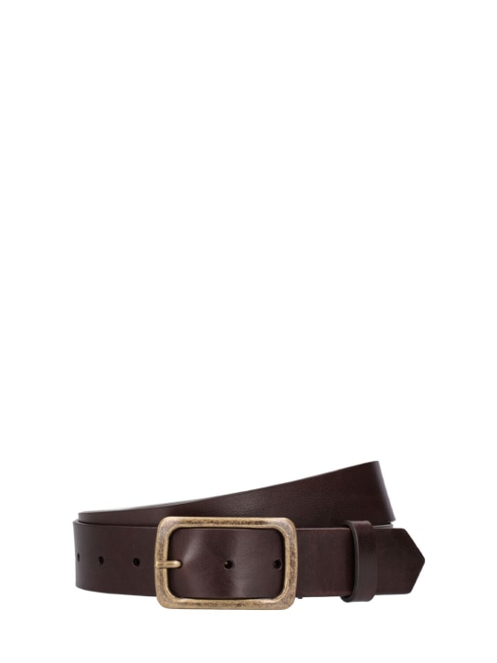 Dries Van Noten: 3.5cm leather buckle belt - Koyu Kahverengi - men_0 | Luisa Via Roma