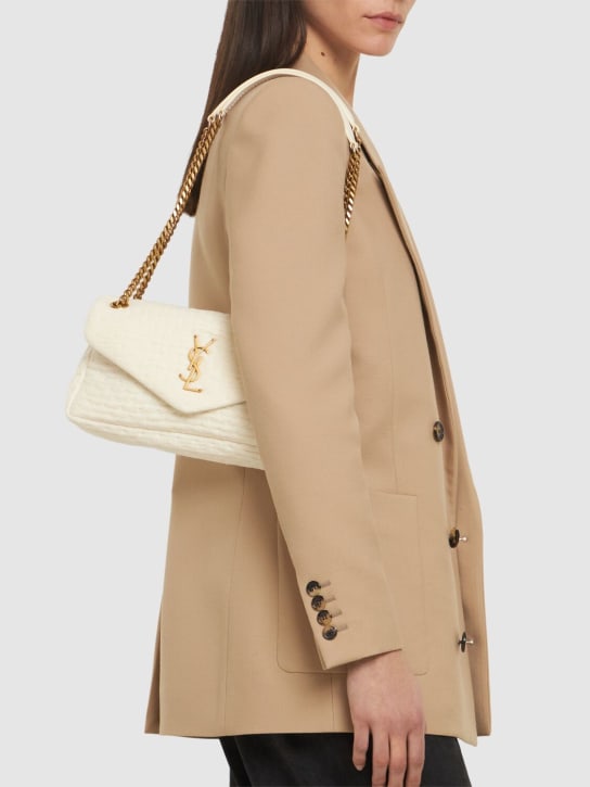 Saint Laurent: Calypso leather blend shoulder bag - White - women_1 | Luisa Via Roma