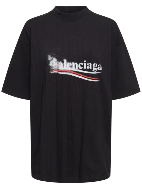 Balenciaga: T-Shirt aus Baumwolle mit Political-Logodruck - Schwarz Verblas - women_0 | Luisa Via Roma