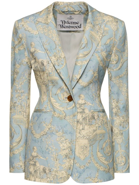 Vivienne Westwood: Lauren提花单排扣夹克 - 蓝色/多色 - women_0 | Luisa Via Roma