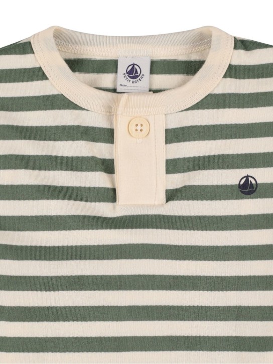 Petit Bateau: Striped cotton t-shirt - White/Green - kids-boys_1 | Luisa Via Roma