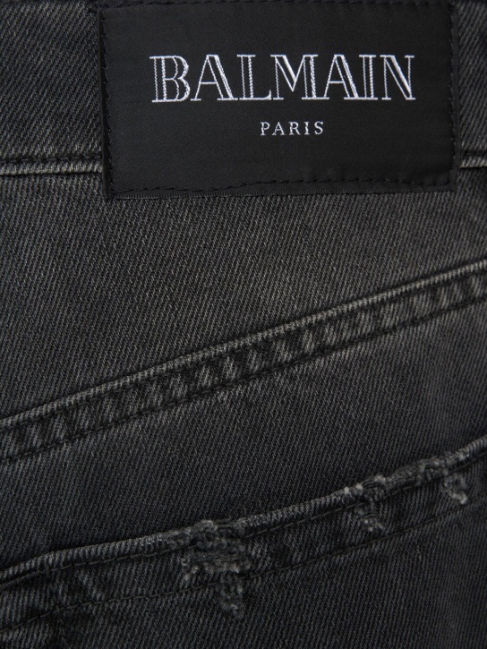Balmain: Regular fit destroyed denim jeans - 0pc Noir Delave - men_5 | Luisa Via Roma